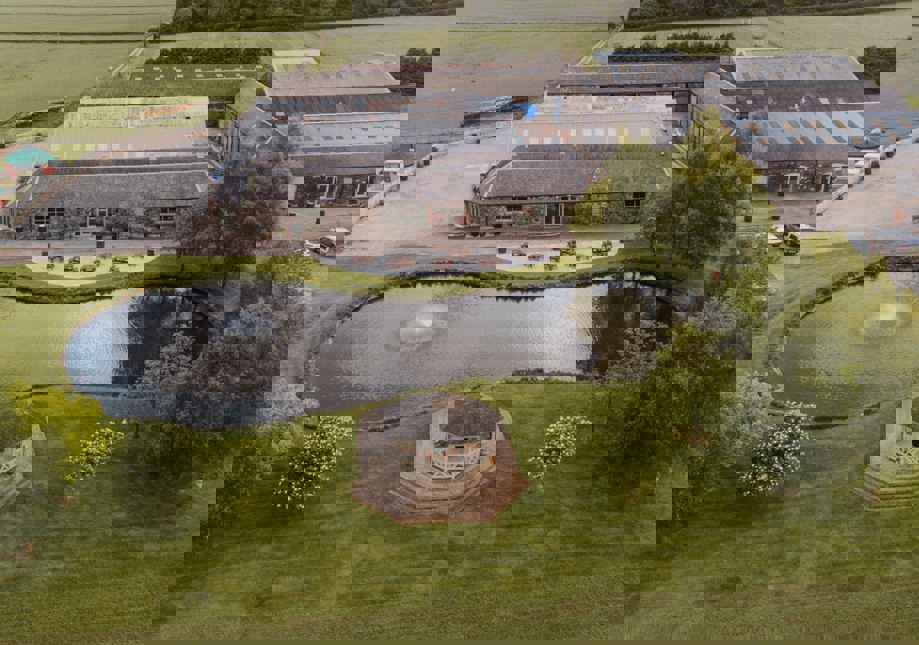 Aerial view of Bachilton Barn wedding venue, Perthshire